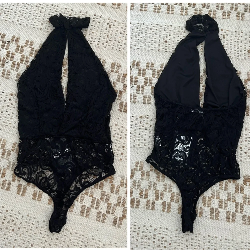 NWT Missguided Black Lace Choker Bodysuit